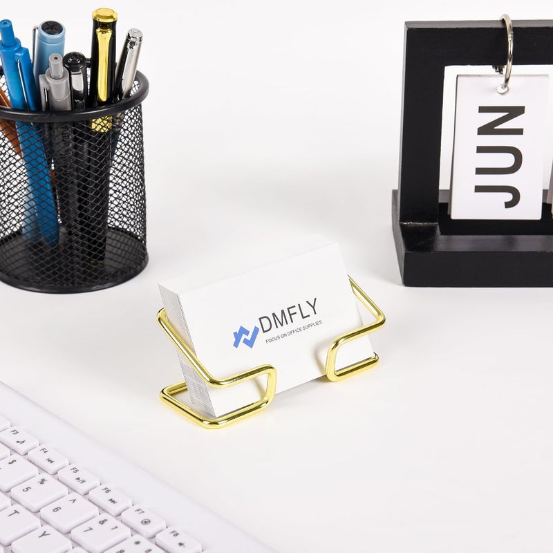 DMFLY Metal Business Card Holder for Desk, Cute Card Display Stand, Compatible with Various Countertops, Gold - Image 5